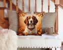 Brittany Spaniel Fall Throw Pillow Machine Washable, Indoor Outdoor Decorative Pillow for Couch, Bed or Patio, 14Hx14W