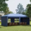 Outsunny 10x20 Pop Up Canopy Party Tent, Outdoor Canopy with 4 Sidewalls, Blue, Carry Bag Included for Events