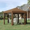 Outsunny 13x13 Pop Up Canopy, Hexagonal, Brown, Mesh Sidewalls, Adjustable Height, Steel Frame