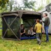 Outsunny 11 x 11ft Pop Up Gazebo Screen Tent with Removable Roof Cover, Roll-up Wind Panels for Camping, Backyard, Brown