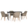 5 Piece Patio Dining Set with Cushions Brown