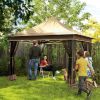 Outsunny 12' x 12' Canopy Tent with Mesh Netting, UPF50+ Pop Up Tent with Carry Bag for Garden, Patio, Beige