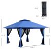 Outsunny 13' x 13' Pop Up Gazebo Instant Canopy Tent Shelter with 2-Tier Roof, Carry Bag, Wight Bags for Outdoor, Garden, Blue