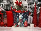 Siberian Husky Christmas Throw Pillow Machine Washable, Indoor Outdoor Decorative Pillow for Couch, Bed or Patio, 14Hx14W