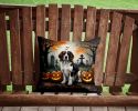 Welsh Springer Spaniel Spooky Halloween Throw Pillow Machine Washable, Indoor Outdoor Decorative Pillow for Couch, Bed or Patio, 14Hx14W