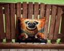 Fawn Pug Fall Throw Pillow Machine Washable, Indoor Outdoor Decorative Pillow for Couch, Bed or Patio, 14Hx14W