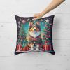 Sheltie Christmas Throw Pillow Machine Washable, Indoor Outdoor Decorative Pillow for Couch, Bed or Patio, 14Hx14W