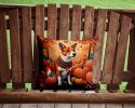 Red Basenji Fall Throw Pillow Machine Washable, Indoor Outdoor Decorative Pillow for Couch, Bed or Patio, 14Hx14W