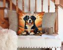 Bernese Mountain Dog Fall Throw Pillow Machine Washable, Indoor Outdoor Decorative Pillow for Couch, Bed or Patio, 14Hx14W