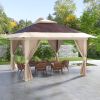 Outsunny Sturdy Pop Up Gazebo 13x13 Instant Canopy Shelter 2-Tier Roof Carry Bag Brown Outdoor Fun