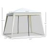 Outsunny 10'x10' Outdoor Canopy Party Tent, Mesh Sidewalls, Beige, Patio Gazebo Sun Shade