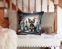 Yorkshire Terrier Spooky Halloween Throw Pillow Machine Washable, Indoor Outdoor Decorative Pillow for Couch, Bed or Patio, 14Hx14W