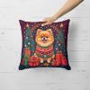 Pomeranian Christmas Throw Pillow Machine Washable, Indoor Outdoor Decorative Pillow for Couch, Bed or Patio, 14Hx14W