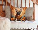 Fawn French Bulldog Fall Throw Pillow Machine Washable, Indoor Outdoor Decorative Pillow for Couch, Bed or Patio, 14Hx14W