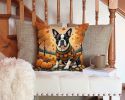 Boston Terrier Fall Throw Pillow Machine Washable, Indoor Outdoor Decorative Pillow for Couch, Bed or Patio, 14Hx14W