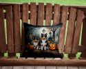 Sheltie Spooky Halloween Throw Pillow Machine Washable, Indoor Outdoor Decorative Pillow for Couch, Bed or Patio, 14Hx14W