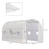 Outsunny 14.6' x 6.6' x 6.6' Walk-In Tunnel Greenhouse, Large Garden Hot House Kit with 6 Roll-up Windows & Roll Up Door, Steel Frame, White