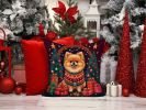 Pomeranian Christmas Throw Pillow Machine Washable, Indoor Outdoor Decorative Pillow for Couch, Bed or Patio, 14Hx14W