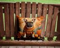 Fawn French Bulldog Fall Throw Pillow Machine Washable, Indoor Outdoor Decorative Pillow for Couch, Bed or Patio, 14Hx14W