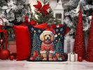 Apricot Toy Poodle Christmas Throw Pillow Machine Washable, Indoor Outdoor Decorative Pillow for Couch, Bed or Patio, 14Hx14W