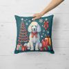 White Poodle Christmas Throw Pillow Machine Washable, Indoor Outdoor Decorative Pillow for Couch, Bed or Patio, 14Hx14W