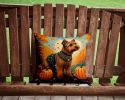Welsh Terrier Fall Throw Pillow Machine Washable, Indoor Outdoor Decorative Pillow for Couch, Bed or Patio, 14Hx14W