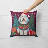 Old English Sheepdog Christmas Throw Pillow Machine Washable, Indoor Outdoor Decorative Pillow for Couch, Bed or Patio, 14Hx14W