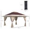 Outsunny Sturdy Pop Up Gazebo 13x13 Instant Canopy Shelter 2-Tier Roof Carry Bag Brown Outdoor Fun