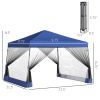 Outsunny 12' x 12' Pop Up Canopy, Foldable Canopy Tent with Carrying Bag, Mesh Sidewalls and Adjustable Height for Garden, Party, Blue