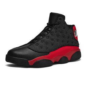 JJ tiger Big size men's basketball shoes Rubber soles ring men's shoes (35-47 Optional) (Color: black red, size: 43)