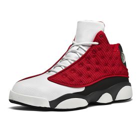 JJ tiger Big size men's basketball shoes Rubber soles ring men's shoes (35-47 Optional) (Color: Grey and red, size: 46)