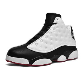 JJ tiger Big size men's basketball shoes Rubber soles ring men's shoes (35-47 Optional) (Color: White and black, size: 43)