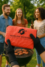 Seamless Outdoors BBQ Essentials: Warmer Blanket & Gloves Set (Color: BLACK)