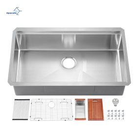 Aqucubic Handmade 304 Stainless Steel Undermount Kitchen Sink with Accessories (Thickness: 16 Gauge, Color: Stainless Steel)