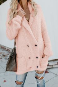 Cute Winter Pink Warm Fuzzy Double Breasted Pocketed Cardigan (Color: Pink, size: S)