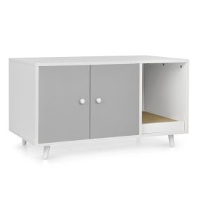 Cat Litter Box Enclosure with Divider and Double Doors (Color: GRAY)