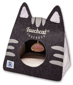 Touchcat 'Kitty Ears' Travel On-The-Go Collapsible Folding Cat Pet Bed House With Toy (Color: BLACK)