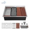 Aqucubic Gunmetal black handmade 16/18 Gauge 304 Stainless Steel Top Mount Single Bowl Kitchen Sink with ledge