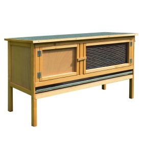 PawHut Wooden Rabbit Hutch Bunny Cage with Openable Waterproof Roof, No Leak Tray Sturdy Fir Wood Build for Indoor/Outdoor (Color: as Pic)