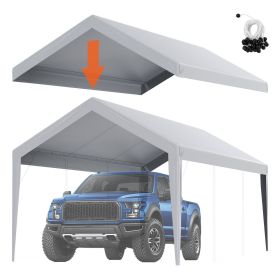 VEVOR Carport Replacement Canopy Cover 10 x 20 ft, Garage Top Tent Shelter Tarp Heavy-Duty Waterproof & UV Protected (Model Type: Top Tarpaulin with Edges, Color: GRAY)
