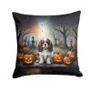 Cavalier Spaniel Spooky Halloween Throw Pillow Machine Washable, Indoor Outdoor Decorative Pillow for Couch, Bed or Patio, 14Hx14W