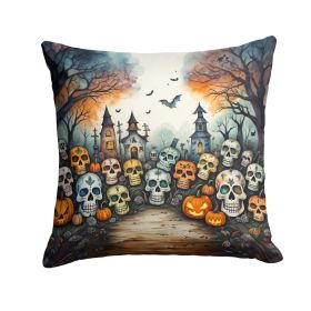 Calaveras Sugar Skulls Spooky Halloween Throw Pillow Machine Washable, Indoor Outdoor Decorative Pillow for Couch, Bed or Patio, 14Hx14W (default: default)