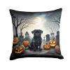 Black Pug Spooky Halloween Throw Pillow Machine Washable, Indoor Outdoor Decorative Pillow for Couch, Bed or Patio, 14Hx14W