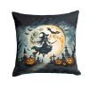 Flying Witch Spooky Halloween Throw Pillow Machine Washable, Indoor Outdoor Decorative Pillow for Couch, Bed or Patio, 14Hx14W