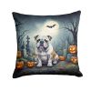 English Bulldog Spooky Halloween Throw Pillow Machine Washable, Indoor Outdoor Decorative Pillow for Couch, Bed or Patio, 14Hx14W