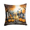 Yellow Labrador Retriever Spooky Halloween Throw Pillow Machine Washable, Indoor Outdoor Decorative Pillow for Couch, Bed or Patio, 14Hx14W