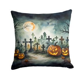 Graveyard Spooky Halloween Throw Pillow Machine Washable, Indoor Outdoor Decorative Pillow for Couch, Bed or Patio, 14Hx14W (default: default)
