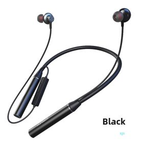 5.3 In-Ear Long Range Wireless Bluetooth Headset Plug-In Neck Sport Headset (Color: BLACK)