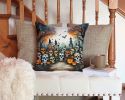 Calaveras Sugar Skulls Spooky Halloween Throw Pillow Machine Washable, Indoor Outdoor Decorative Pillow for Couch, Bed or Patio, 14Hx14W