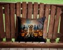 Golden Retriever Spooky Halloween Throw Pillow Machine Washable, Indoor Outdoor Decorative Pillow for Couch, Bed or Patio, 14Hx14W